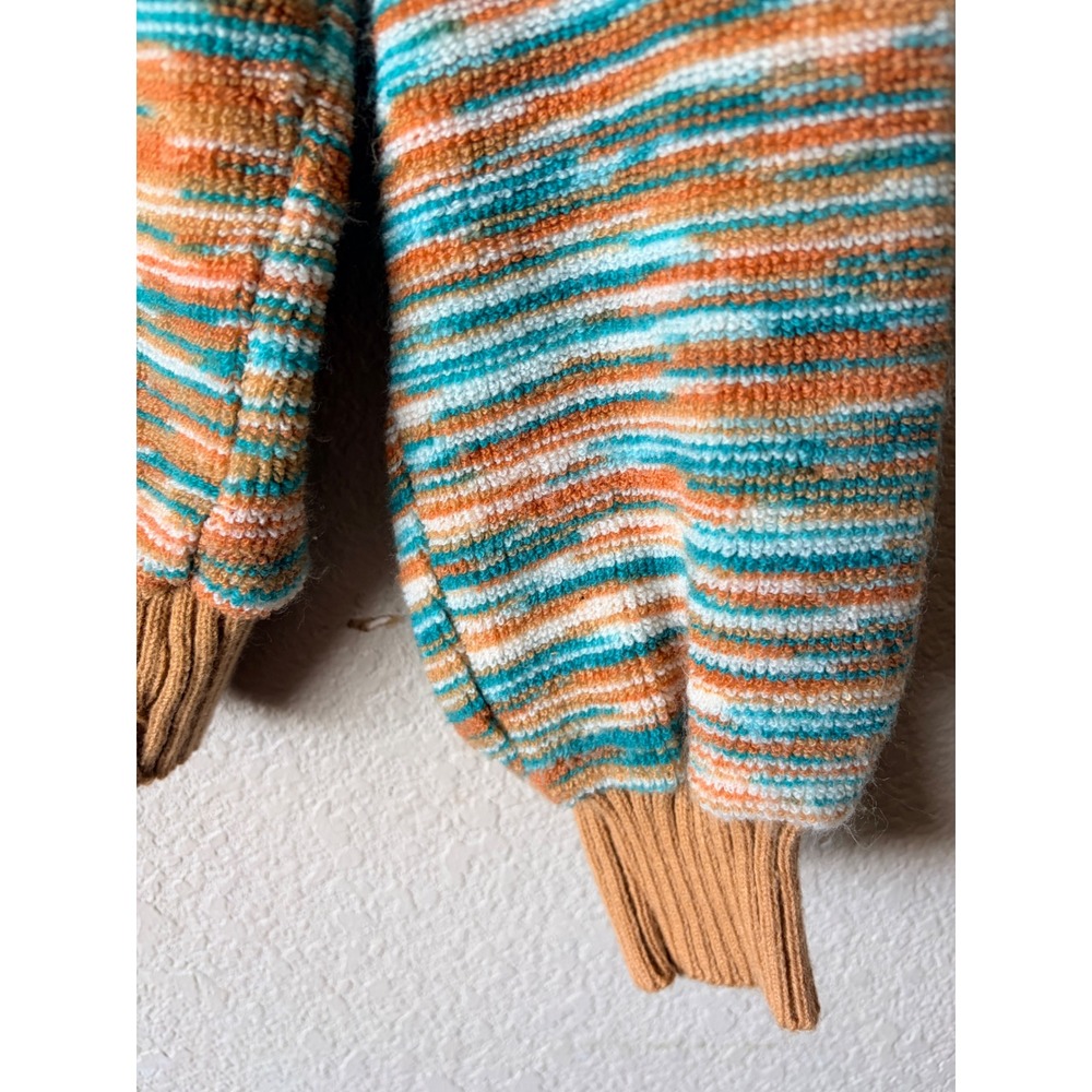 Vintage Fashion Womens Space Dye Knit XS Sweater Tan‎ Teal Crew Neck Ribbed Trim - Picture 7 of 11